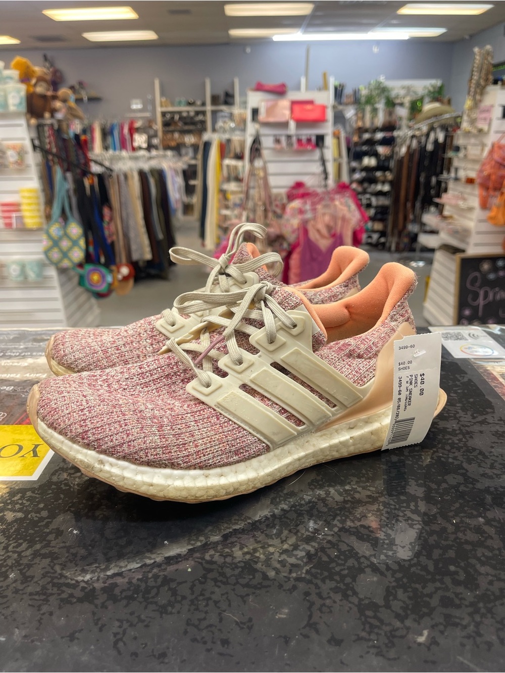 adidas Women's Pink Knit Running Shoes with Cream Cage
